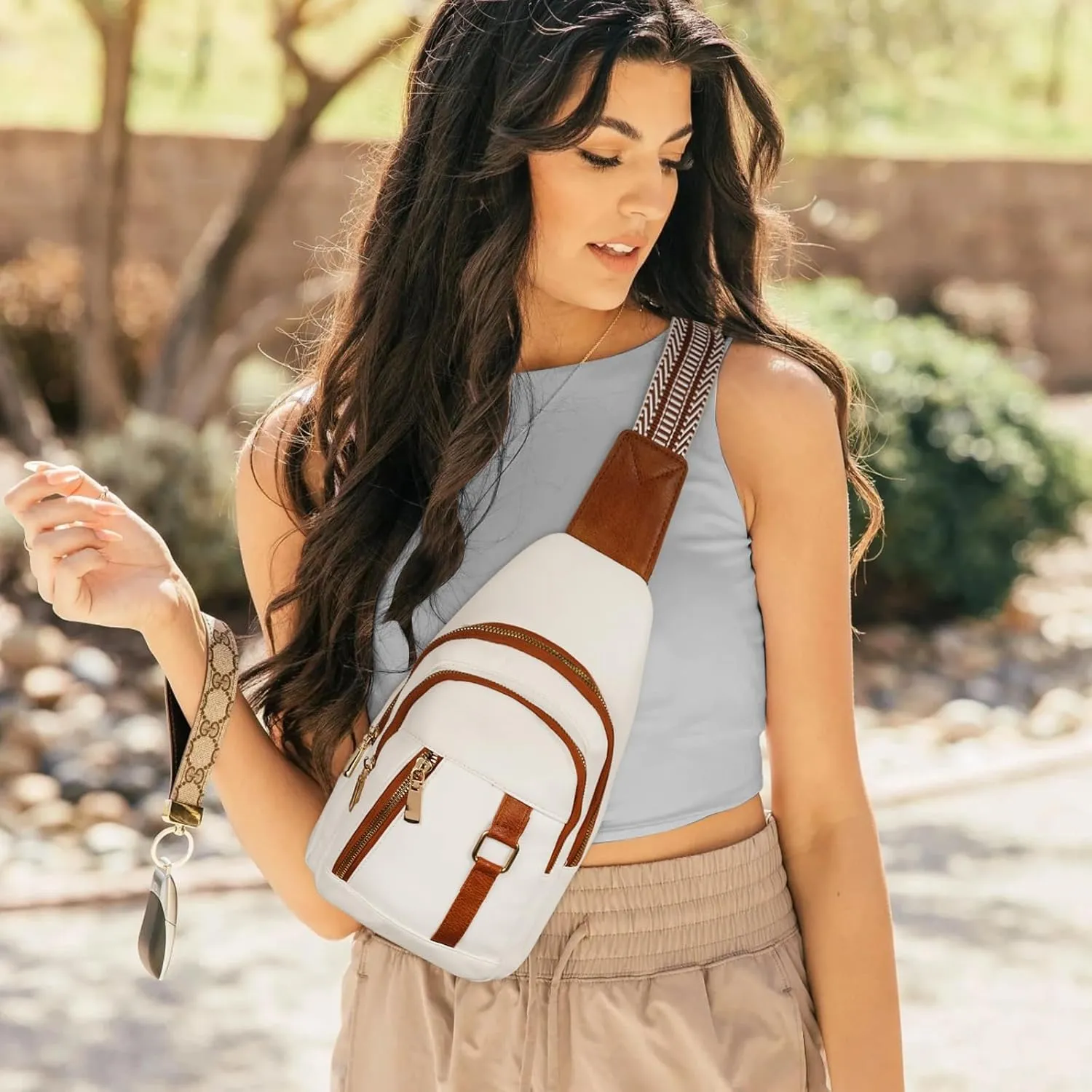 Relang Sling Bag for Women Crossbody, Leather Cross Body Fanny Packs for Women, Trendy Chest Bag for Travel and Daily Use