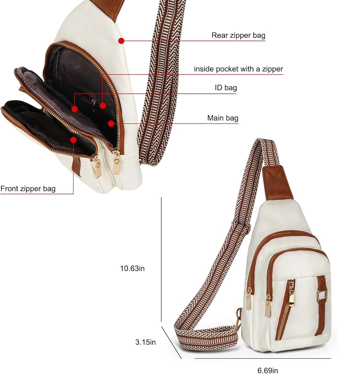 Relang Sling Bag for Women Crossbody, Leather Cross Body Fanny Packs for Women, Trendy Chest Bag for Travel and Daily Use
