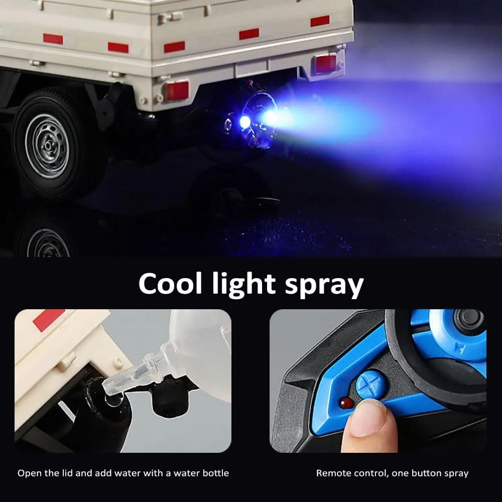 Remote Control Car RC Kei Truck,1:16 Scale RC Transporter Pickup Truck, 2.4GHz All Terrain RC Transport Cars with Spray & Light, 2 Batteries, Best Gifts Ideas for Kids Age 6 Year Old (White)
