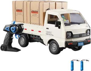 Remote Control Car RC Kei Truck,1:16 Scale RC Transporter Pickup Truck, 2.4GHz All Terrain RC Transport Cars with Spray & Light, 2 Batteries, Best Gifts Ideas for Kids Age 6 Year Old (White)