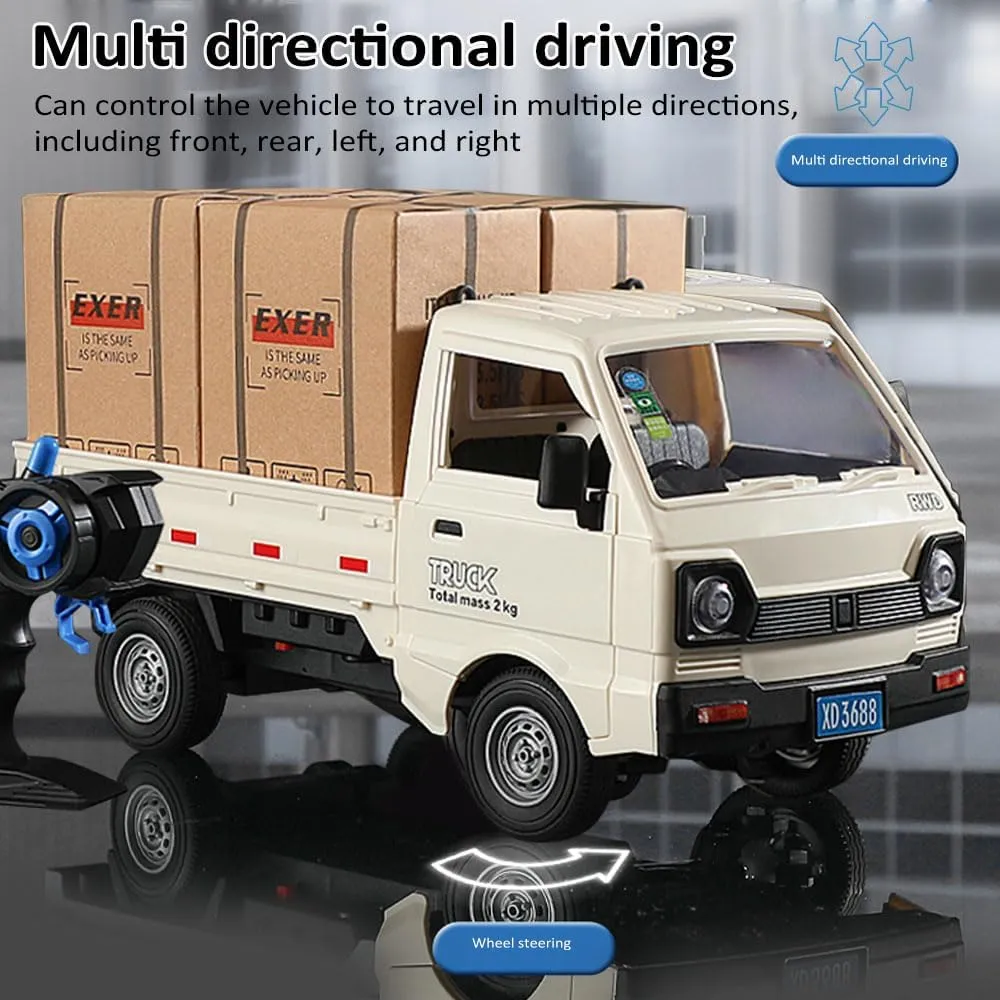Remote Control Car RC Kei Truck,1:16 Scale RC Transporter Pickup Truck, 2.4GHz All Terrain RC Transport Cars with Spray & Light, 2 Batteries, Best Gifts Ideas for Kids Age 6 Year Old (White)