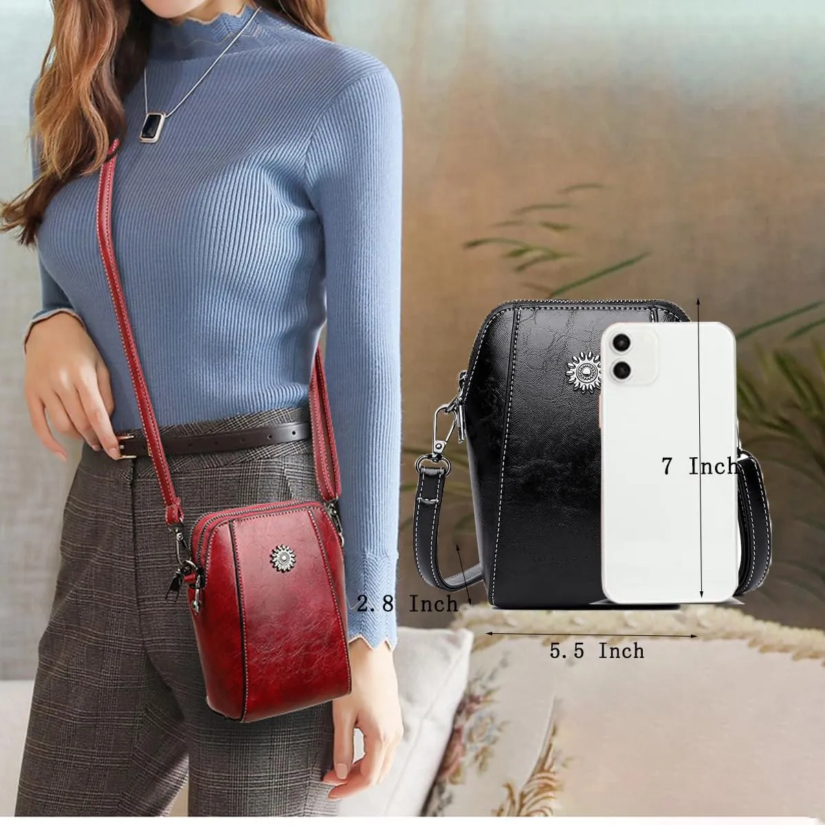 Retro All-Match Vertical Cellphone Bag,Small Leather Crossbody Purse Shoulder Crossbody Bags for Women