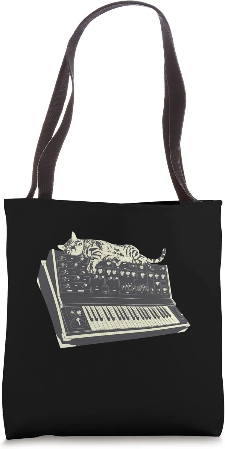 Retro Modular Synthesizer Cat Keyboard Synth Tote Bag