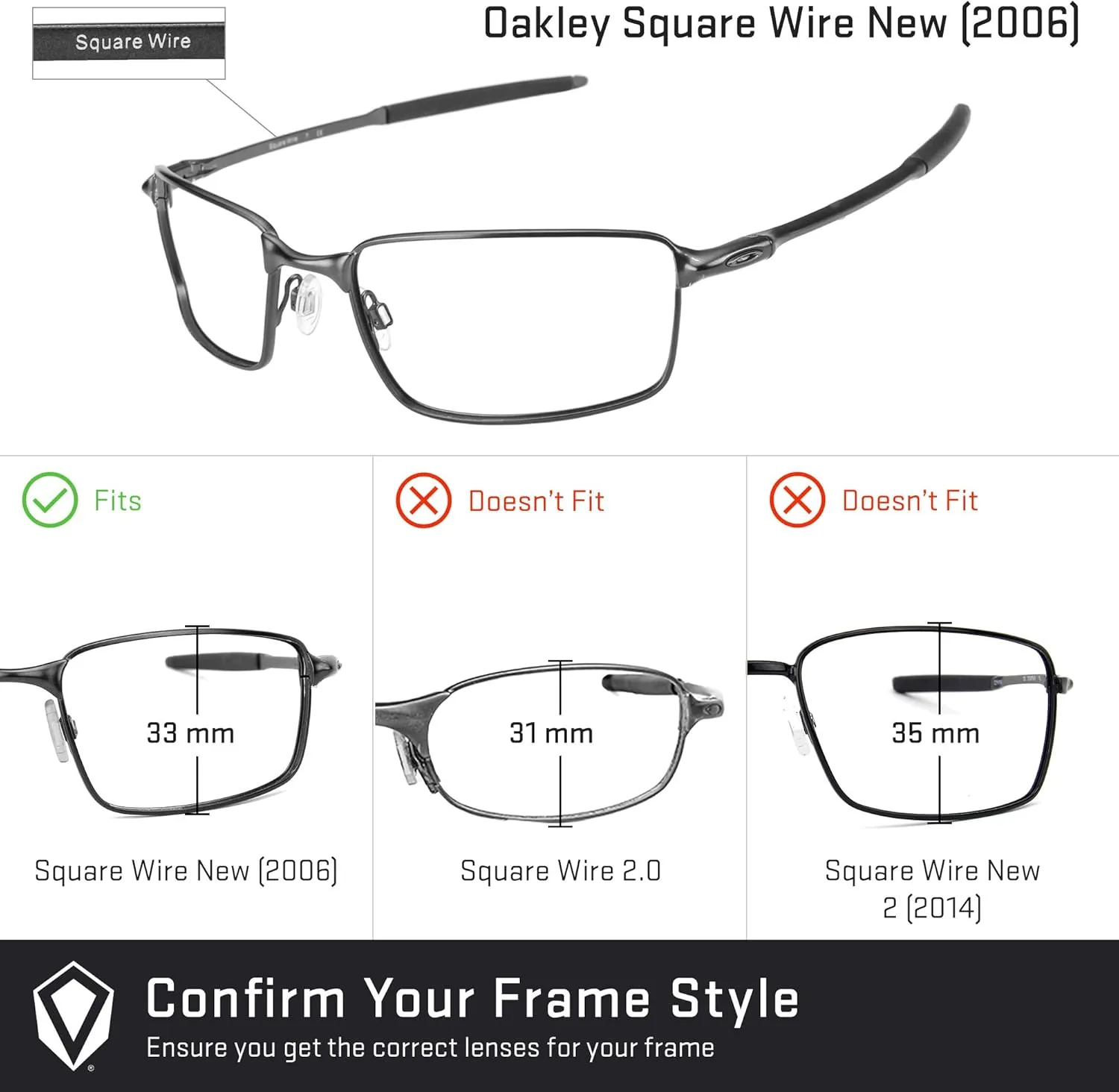 Revant Replacement Lenses for Oakley Square Wire New (2006) sunglasses, Polarized Options, Anti-Scratch and Impact Resistant