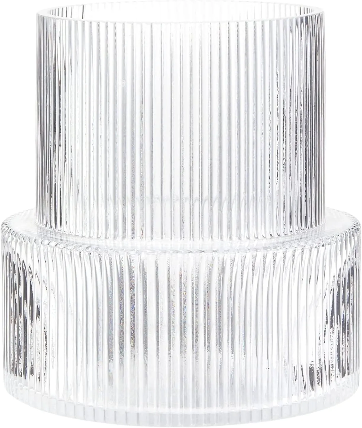 Ribbed Glass Vase, Flower Vase, Fluted Clear Vases for Flowers, Modern Vases for Living Room, Dining Table, Entryway, Shelf, Wedding, Office, Coffee Table, Birthday, 7.5 Inches