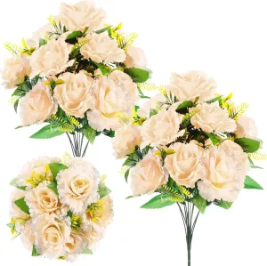 Riceshoot 2 Bouquets Cemetery Flowers for Grave Memorial Day 12 Heads Artificial Peony Flowers Grave Faux Silk Arrangement for Headstone Tombstone Decorations Summer,16.54 Inch(Champagne)