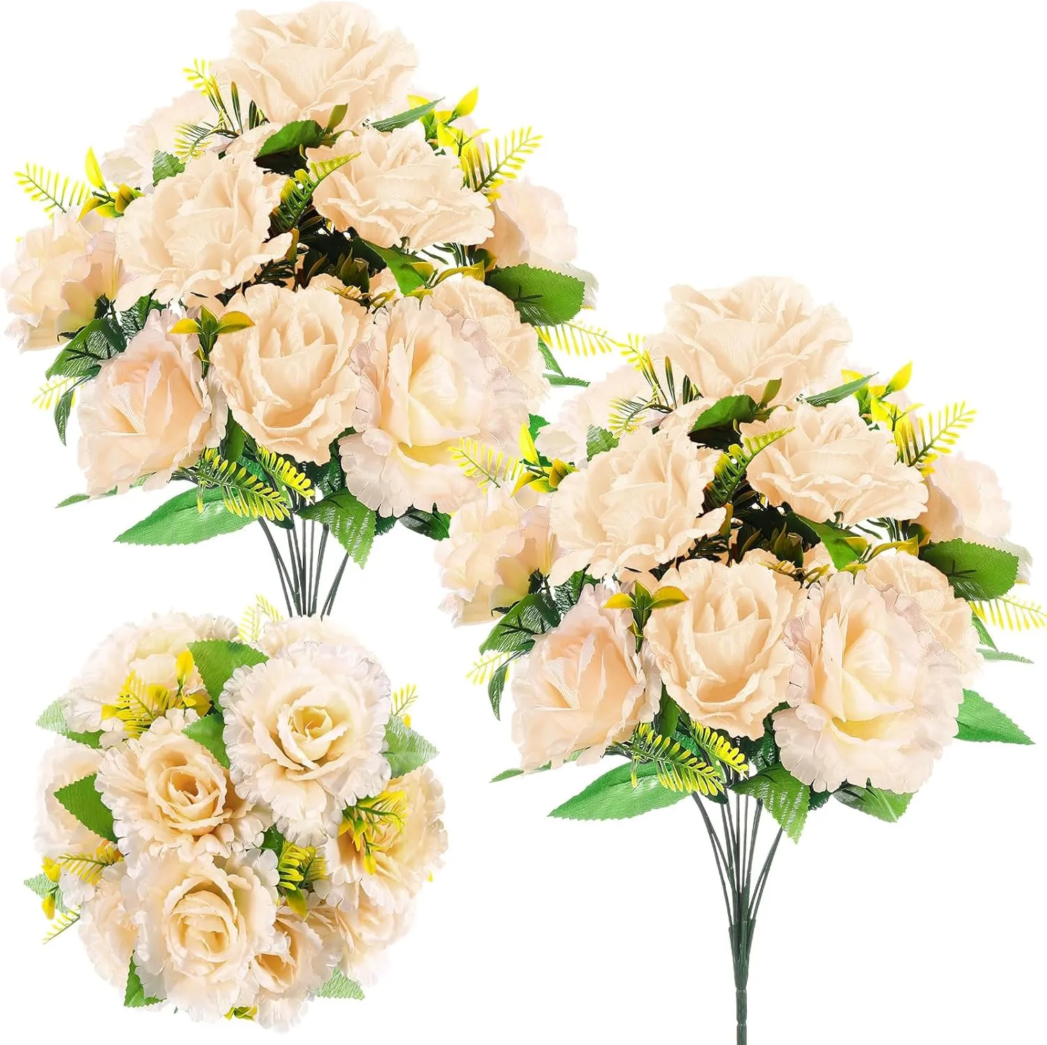 Riceshoot 2 Bouquets Cemetery Flowers for Grave Memorial Day 12 Heads Artificial Peony Flowers Grave Faux Silk Arrangement for Headstone Tombstone Decorations Summer,16.54 Inch(Champagne)