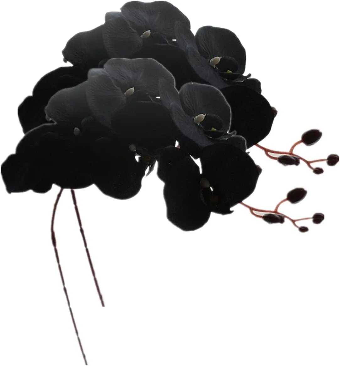 Rikyo 8 Heads Faux Orchid,40" Bouquets 2 Stem Phalaenopsis No Fade Petals Fake Flowers Forever Plants for Home Decoration, Office Decor,Wedding Party Decoration (Black)