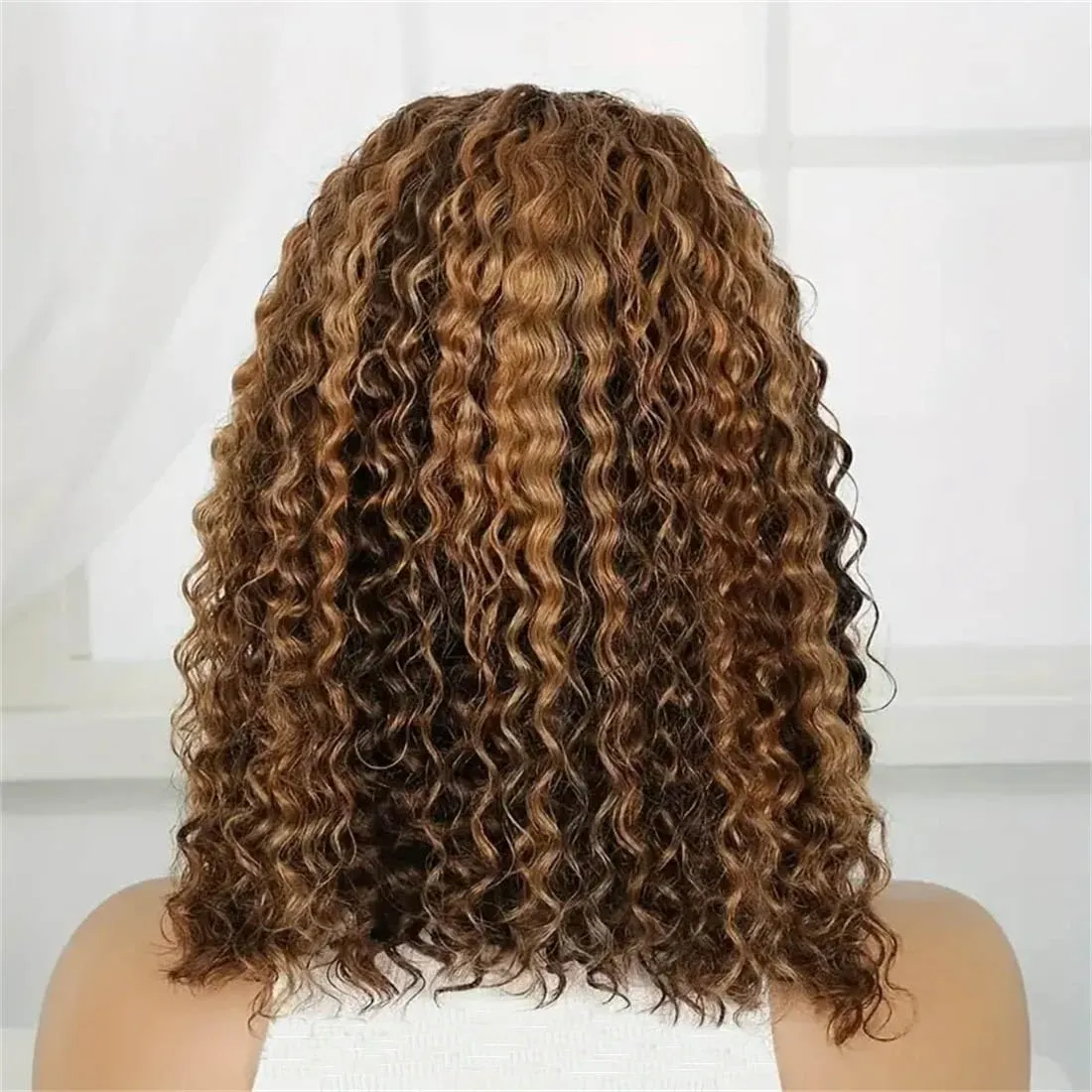 Rina Highlight Honey Blonde Culry Bob Wig Human Hair 180% Density 4/27 Ombre Highlight Lace Front Wigs Human Hair 13x4 HD Lace Short Curly Bob Wig Pre Plucked with Baby Hair 8 Inch