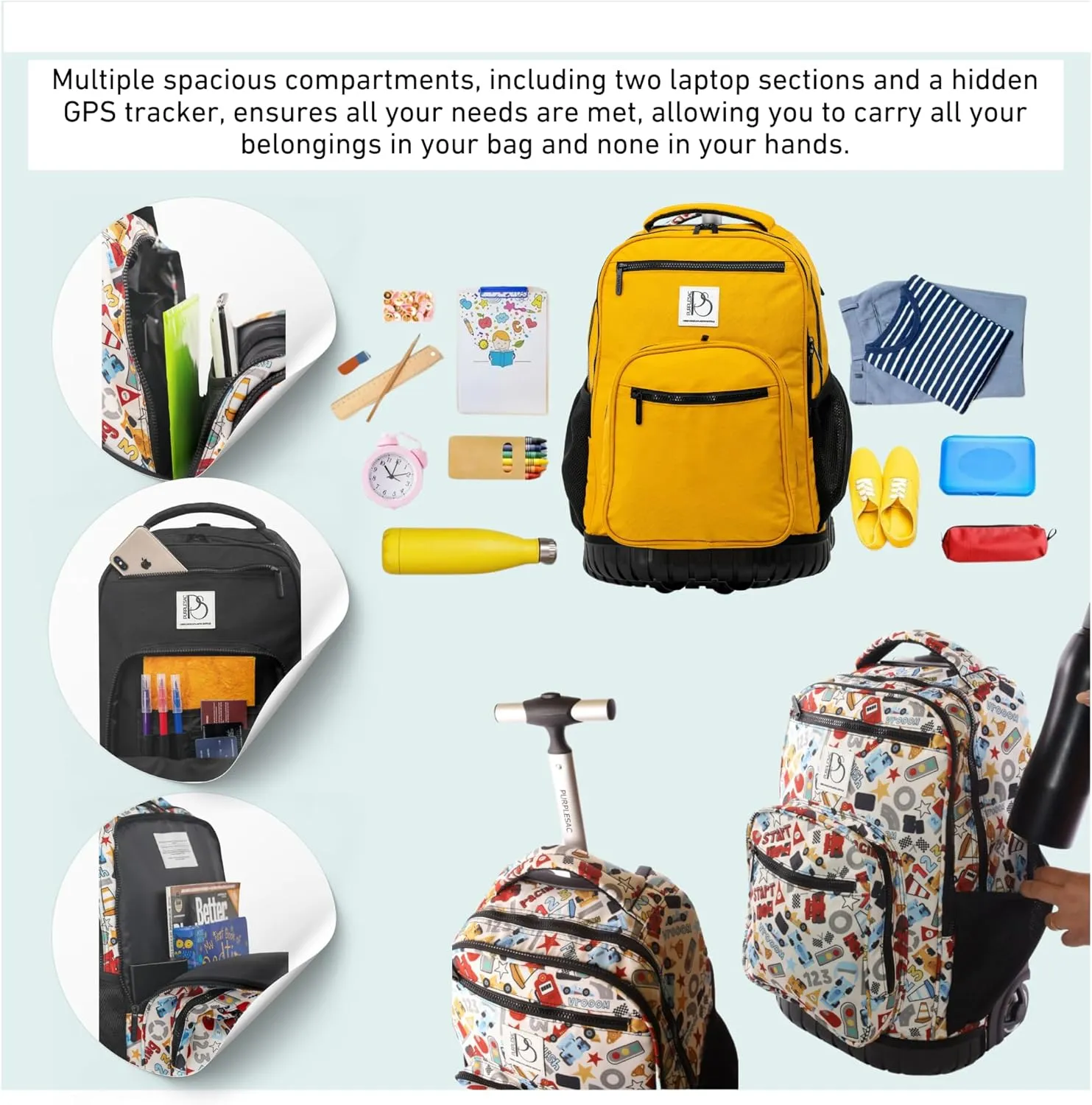 Rolling Trolley Backpacks (Mustard)