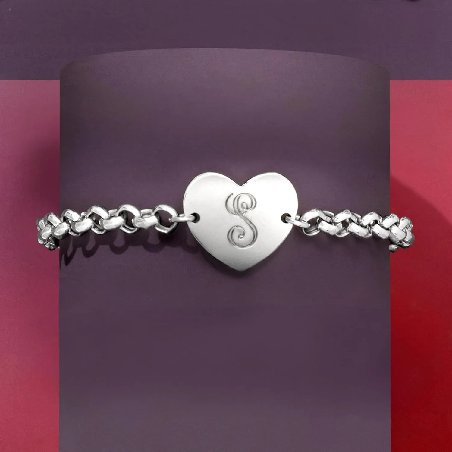 Ross-Simons Italian Sterling Silver Personalized Heart Bracelet