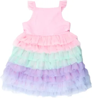 RuffleButts Baby/Toddler Girls Multicolor Layered Tulle Tiered Tutu Dress
