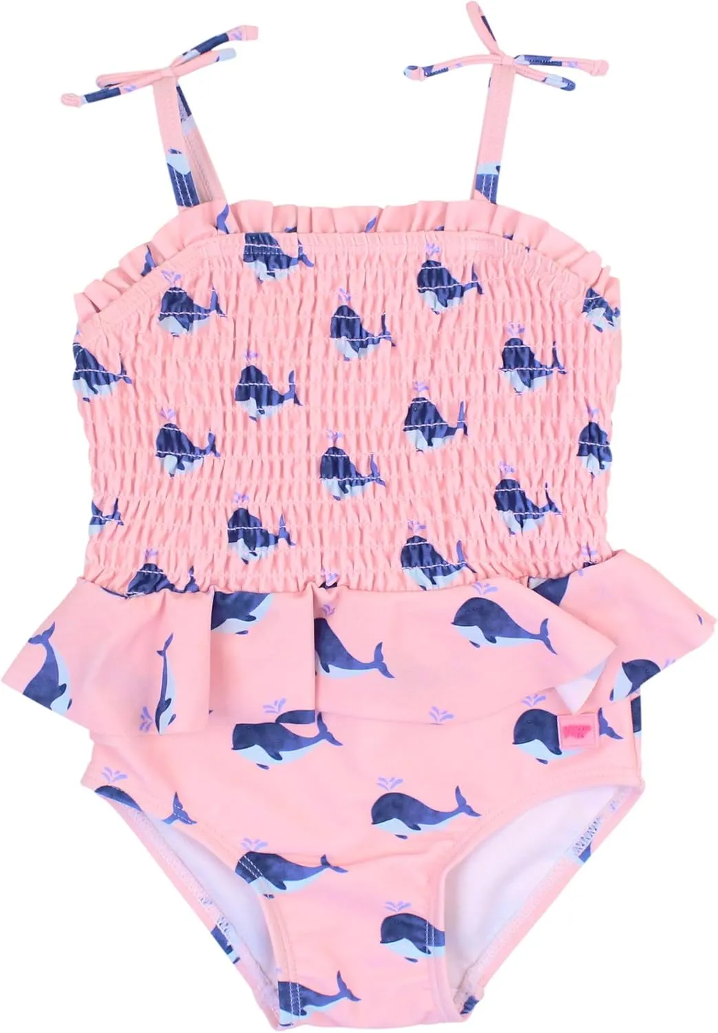 RuffleButts Girls UPF50  Sun Protection Peplum Smocked Bodice/Tulle Skirted One Piece Swimsuit