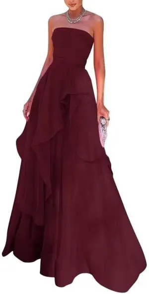 Ruffles Tulle Prom Dress Strapless Formal Evening Party Dresses 2025 Long Ball Gown A-Line Corset Tube Prom Gowns