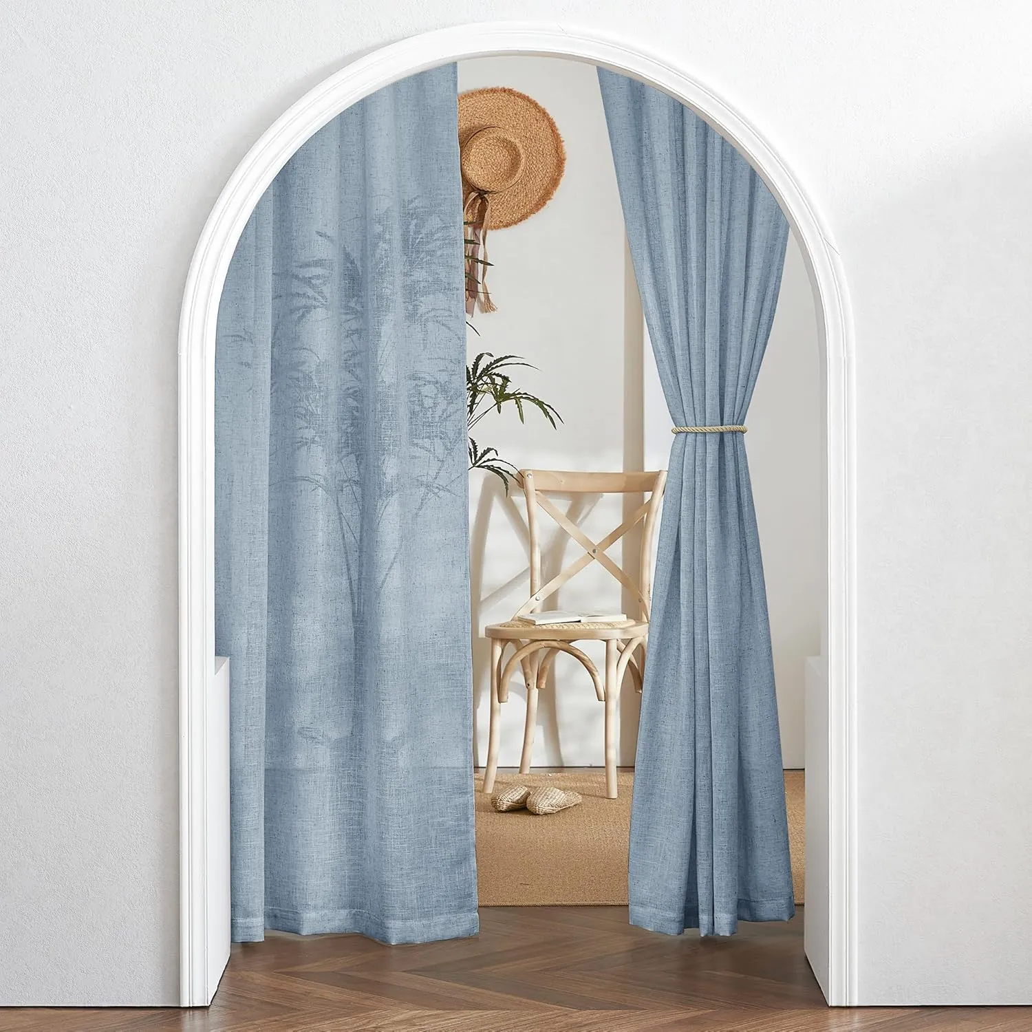 RYB HOME Light Filtering Curtains 95 inches Long 2 Panels Set, Privacy Protected Linen Blend Panels for Farmhouse/Living Room/Dining Room, Dusty Blue, Width 52 inch