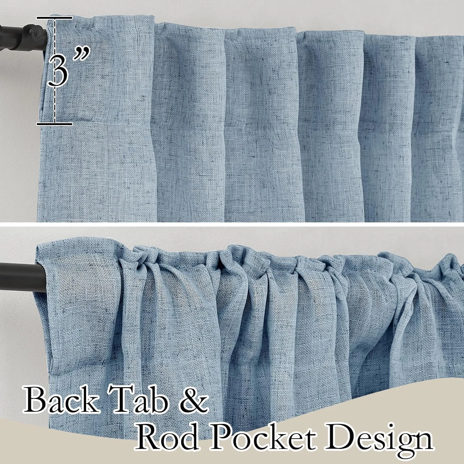 RYB HOME Light Filtering Curtains 95 inches Long 2 Panels Set, Privacy Protected Linen Blend Panels for Farmhouse/Living Room/Dining Room, Dusty Blue, Width 52 inch