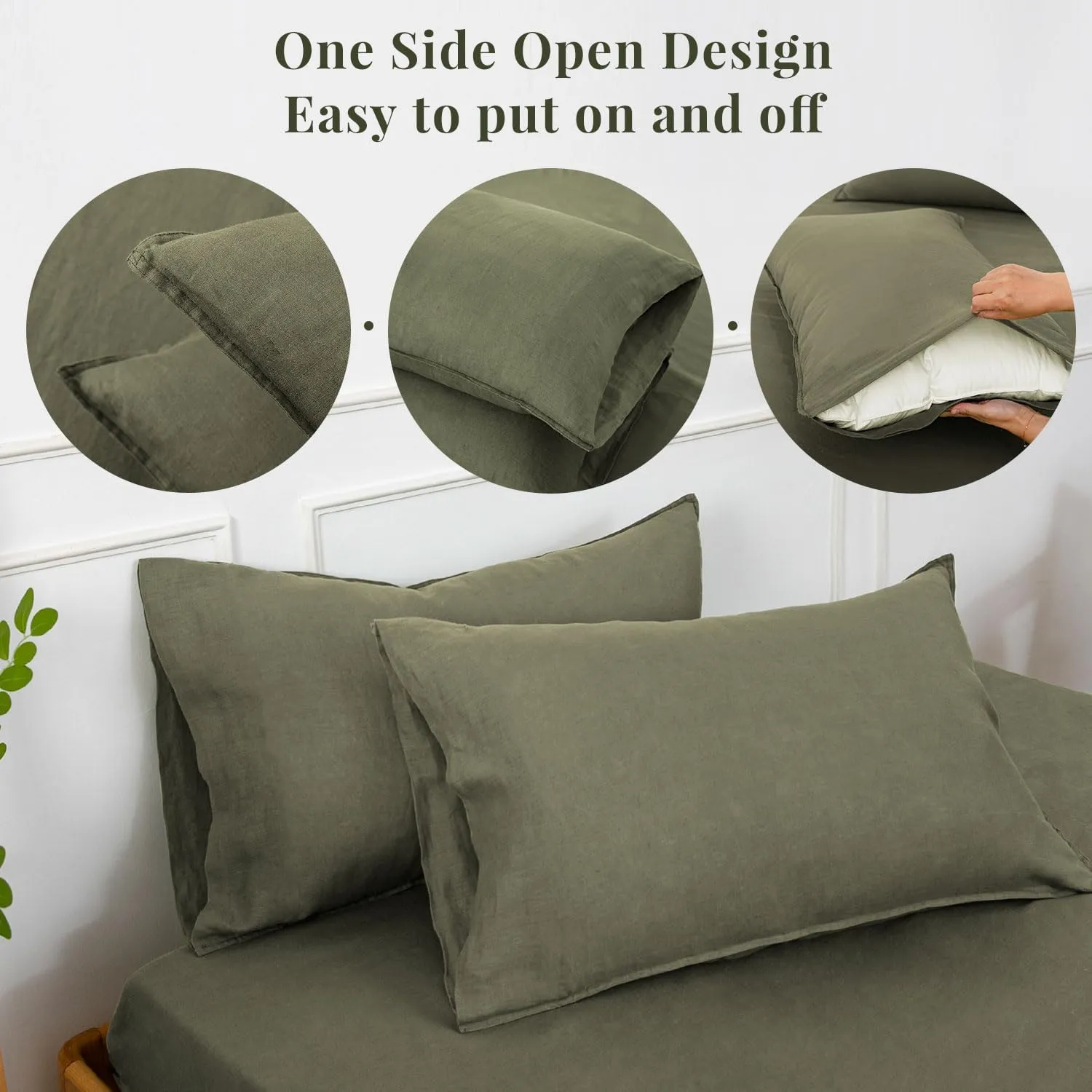 S VICTORY SYMBOL 100% Organic Linen Sheets Set King Size,Washed French Flax Bed Sheets 4Pcs(2 Pillowcases,1 Fitted Sheet,1 Flat Sheet) Breathable Soft,Burnt Olive