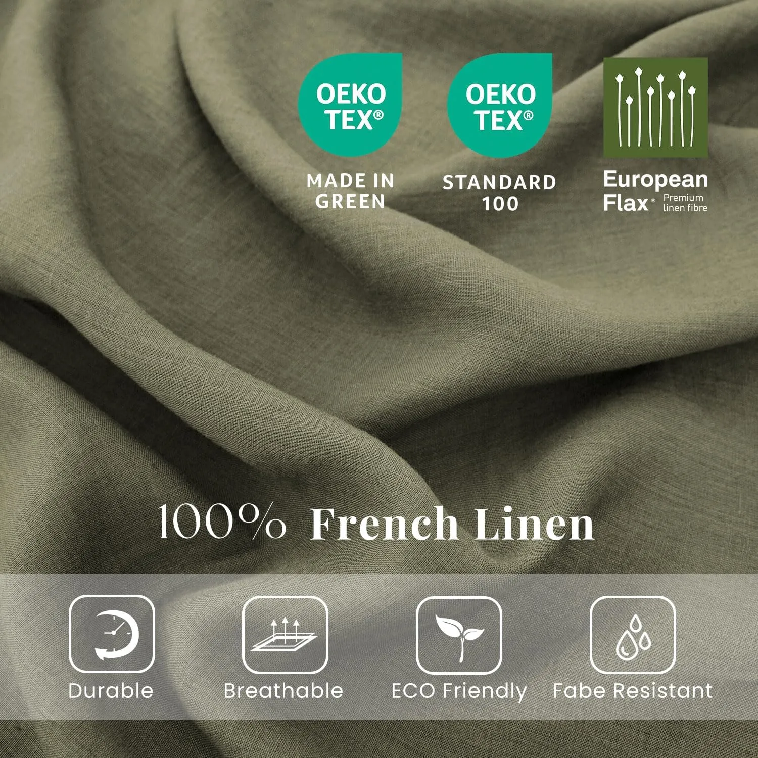 S VICTORY SYMBOL 100% Organic Linen Sheets Set King Size,Washed French Flax Bed Sheets 4Pcs(2 Pillowcases,1 Fitted Sheet,1 Flat Sheet) Breathable Soft,Burnt Olive