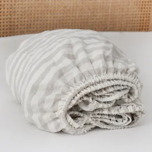 S VICTORY SYMBOL 100% Organic Linen Striped Fitted Sheet 39"x80" Twin XL Size,Yarn Dyed Beige Stripe Mattress Cover 1 Piece,16inch Deep Pocket,French Flax Bottom Sheet,Farmhouse Style