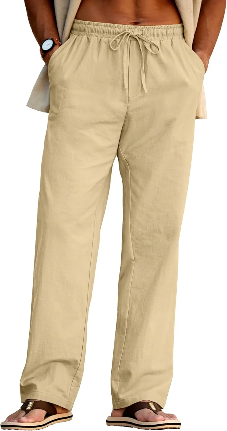 Sailwind Men's Casual Linen Pants Beach Summer Drawstring Elastic Waist Lightweight Pants