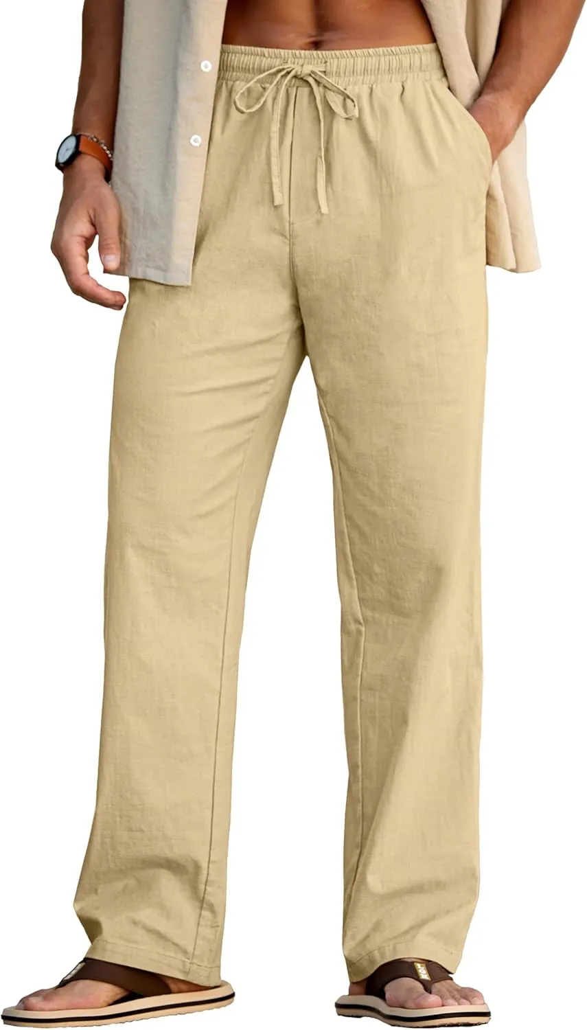 Sailwind Men's Casual Linen Pants Beach Summer Drawstring Elastic Waist Lightweight Pants