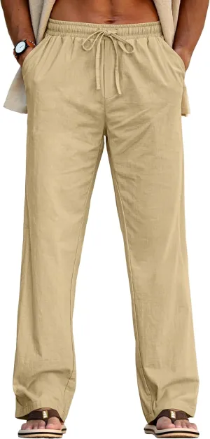 Sailwind Men's Casual Linen Pants Beach Summer Drawstring Elastic Waist Lightweight Pants