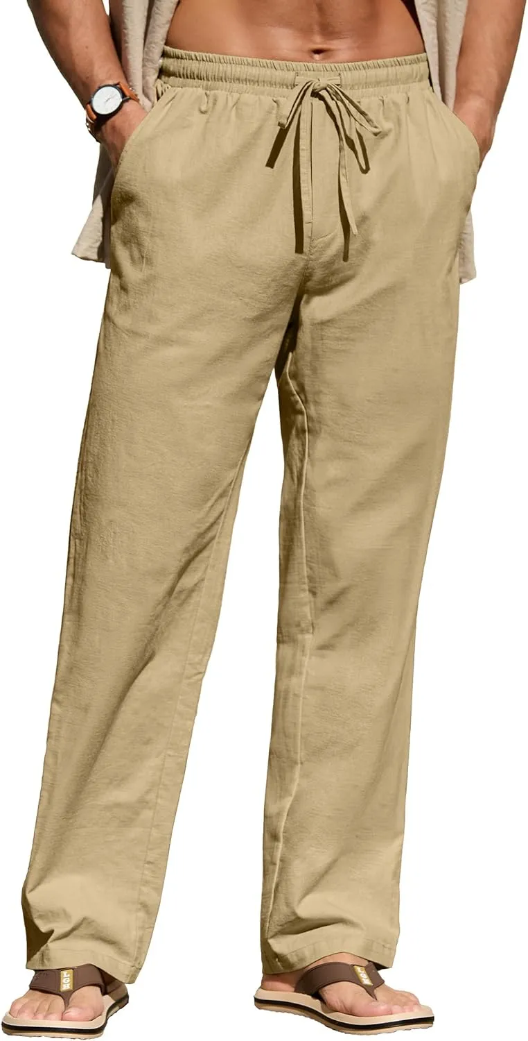 Sailwind Men's Casual Linen Pants Beach Summer Drawstring Elastic Waist Lightweight Pants