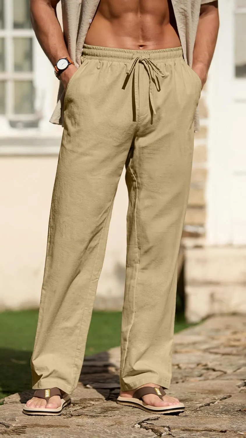 Sailwind Men's Casual Linen Pants Beach Summer Drawstring Elastic Waist Lightweight Pants