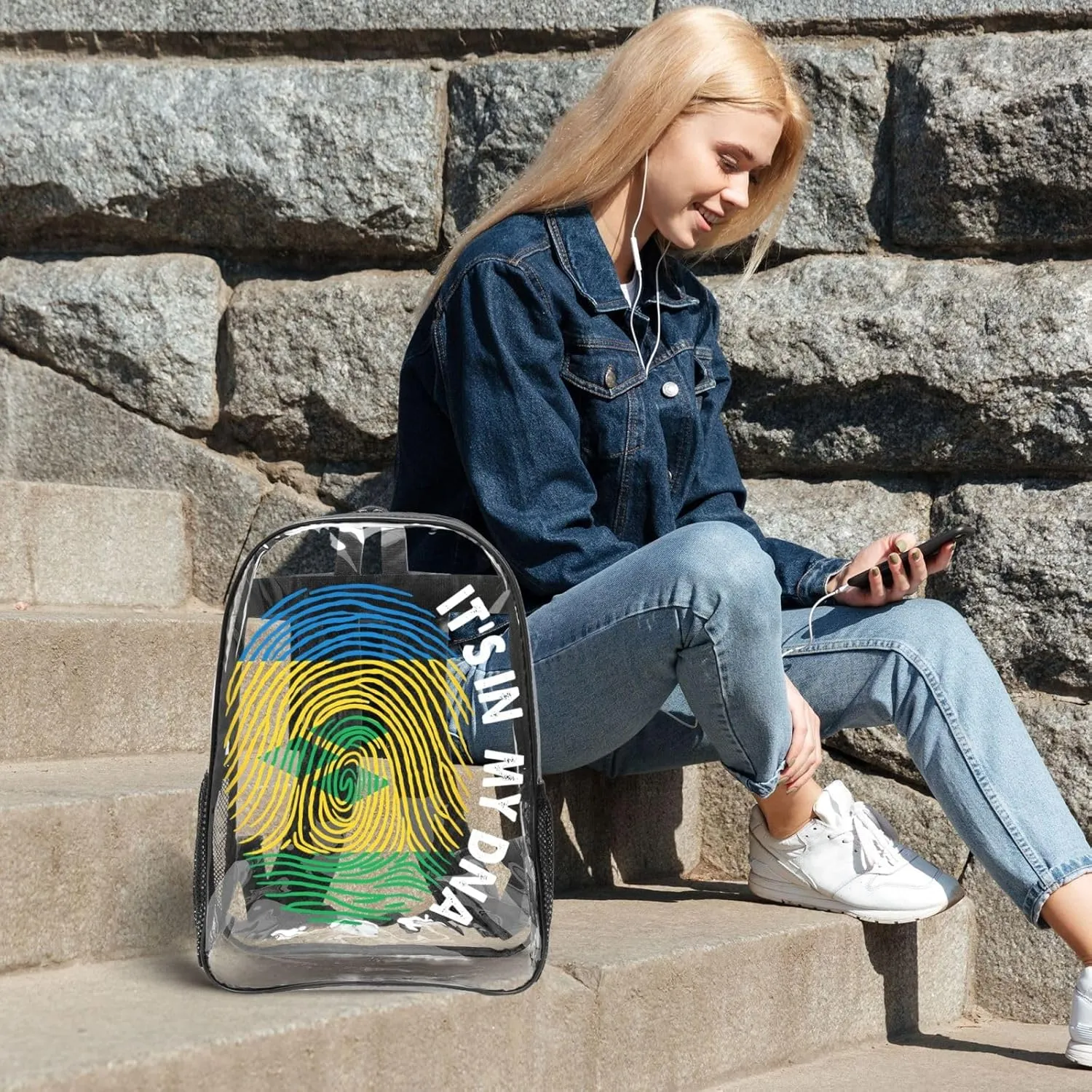 Saint Vincent and the Grenadines Flag Fingers Print 16 Inch Clear PVC Backpacks Transparent Backpack Multipurpose Double Shoulder Bag for Men Women Gifts