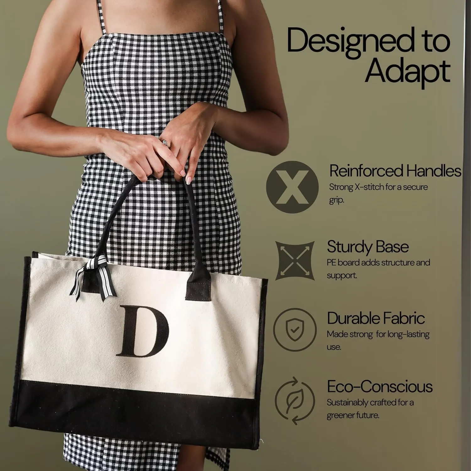 Salt Earth 100% Cotton Personalized Everyday Canvas Initial Tote Bag for Women, Monogrammed Large Utility Bag for Beach