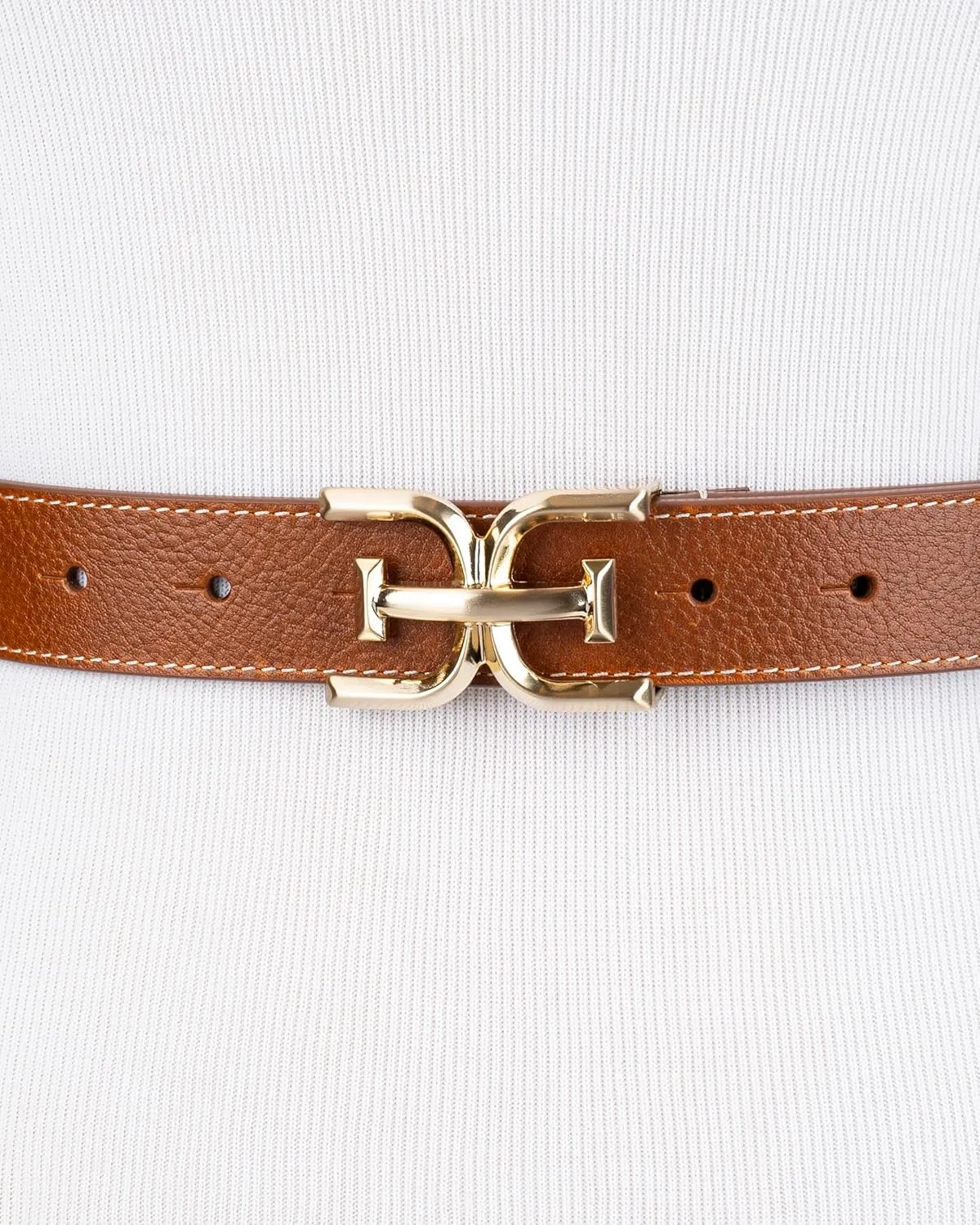 Sam Edelman Women's Fashion Double-E Plaque Logo Buckle Slim Textured Belt for Jeans, Dresses and Trousers