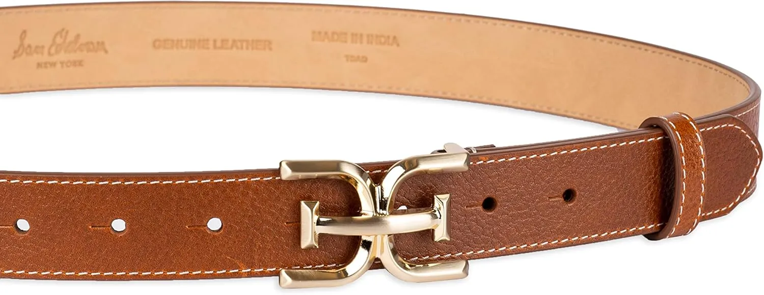 Sam Edelman Women's Fashion Double-E Plaque Logo Buckle Slim Textured Belt for Jeans, Dresses and Trousers