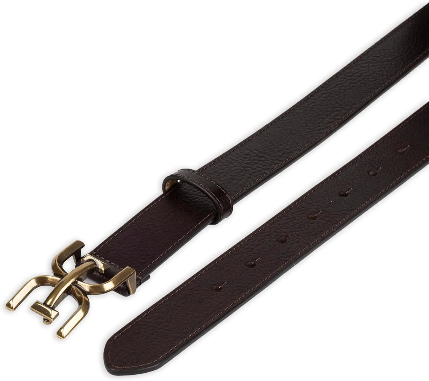 Sam Edelman Women's Fashion Double-E Plaque Logo Buckle Slim Textured Belt for Jeans, Dresses and Trousers