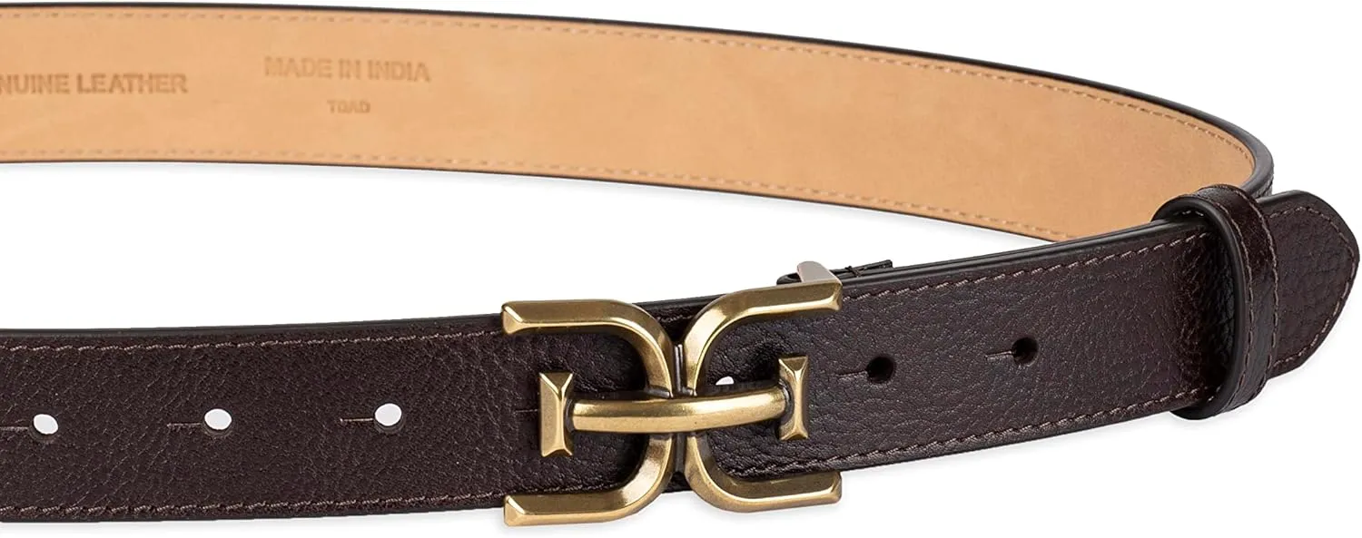 Sam Edelman Women's Fashion Double-E Plaque Logo Buckle Slim Textured Belt for Jeans, Dresses and Trousers