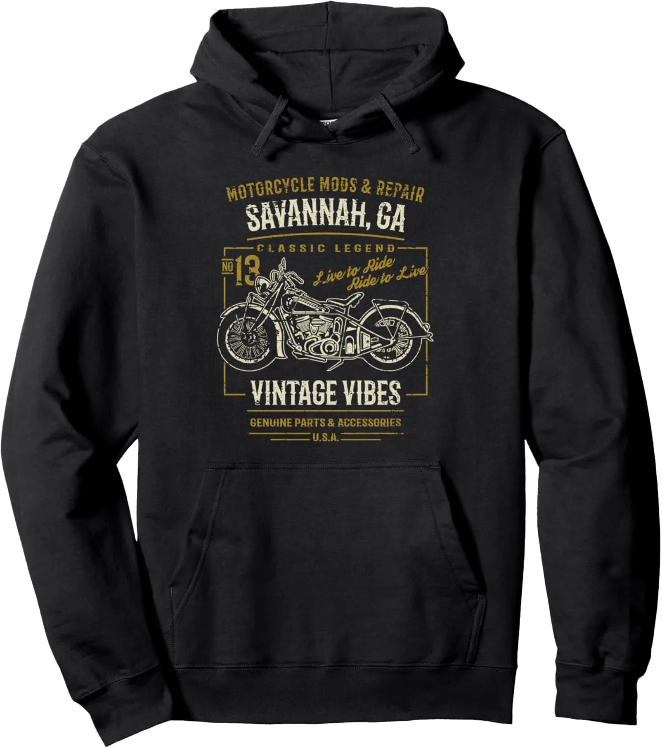 Savannah GA USA Retro Distressed Style Motorcycle Design Pullover Hoodie