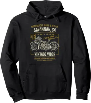 Savannah GA USA Retro Distressed Style Motorcycle Design Pullover Hoodie