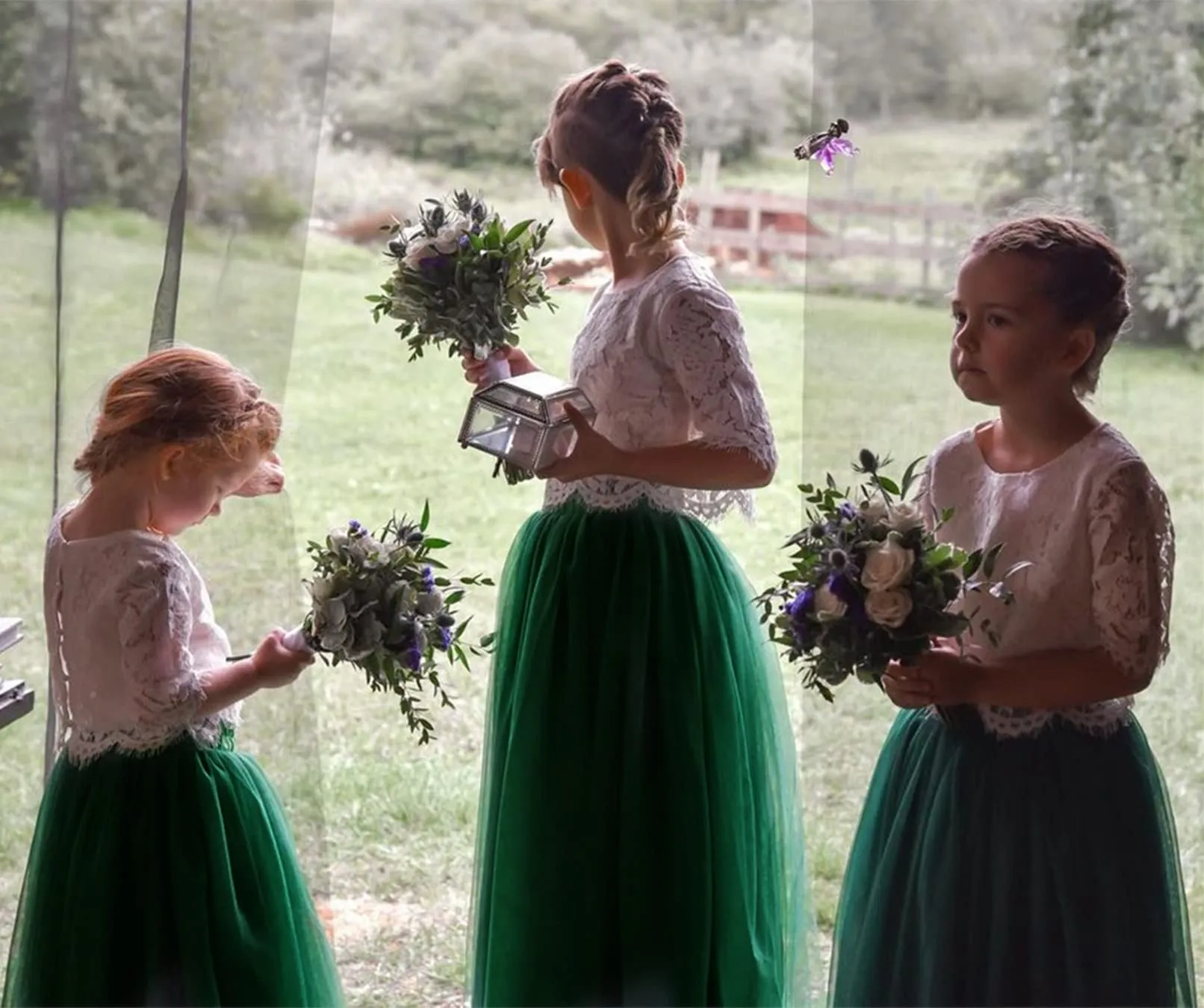 Scalloped Lace 2 Piece Girl Dress Set in Green