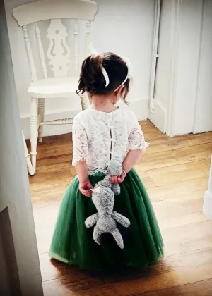 Scalloped Lace 2 Piece Girl Dress Set in Green