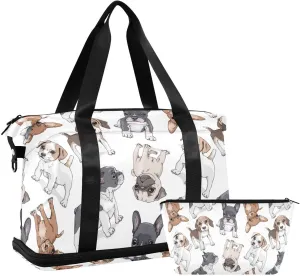 Seamless of Cute Dog Versatile Sports Travel Bag - Lasting Twill Tote, Removable Wheel & Rod Bagging, Multi-pocket Design, Complimentary Makeup Bag