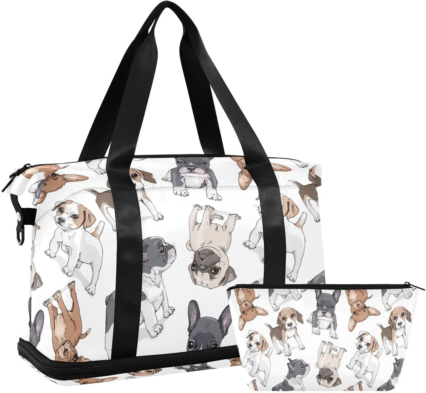 Seamless of Cute Dog Versatile Sports Travel Bag - Lasting Twill Tote, Removable Wheel & Rod Bagging, Multi-pocket Design, Complimentary Makeup Bag