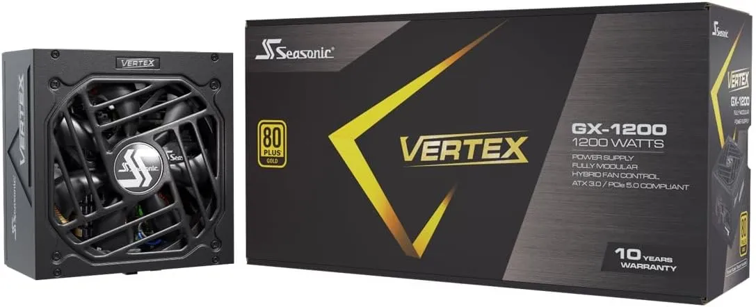 Seasonic VERTEX GX-1200 - 1200W - 80  Gold - ATX 3.0 & PCIe 5.0 Ready - Full-Modular - ATX Form Factor - Low Noise - 12 Year Warranty - Nvidia RTX 30/40 Super & AMD GPU Compatible (Renewed)