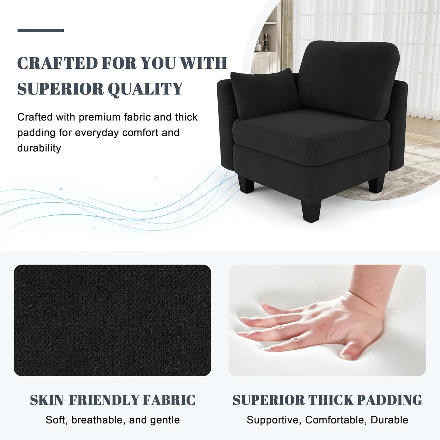 Sectional Sleeper Sofa, 8 Seaters Black Modular Sleeper Sofa Couch, Comfy Sectionals Couches Bed, Convertible Sofas with Ottomans, Modular Sectional Couches for Living Room