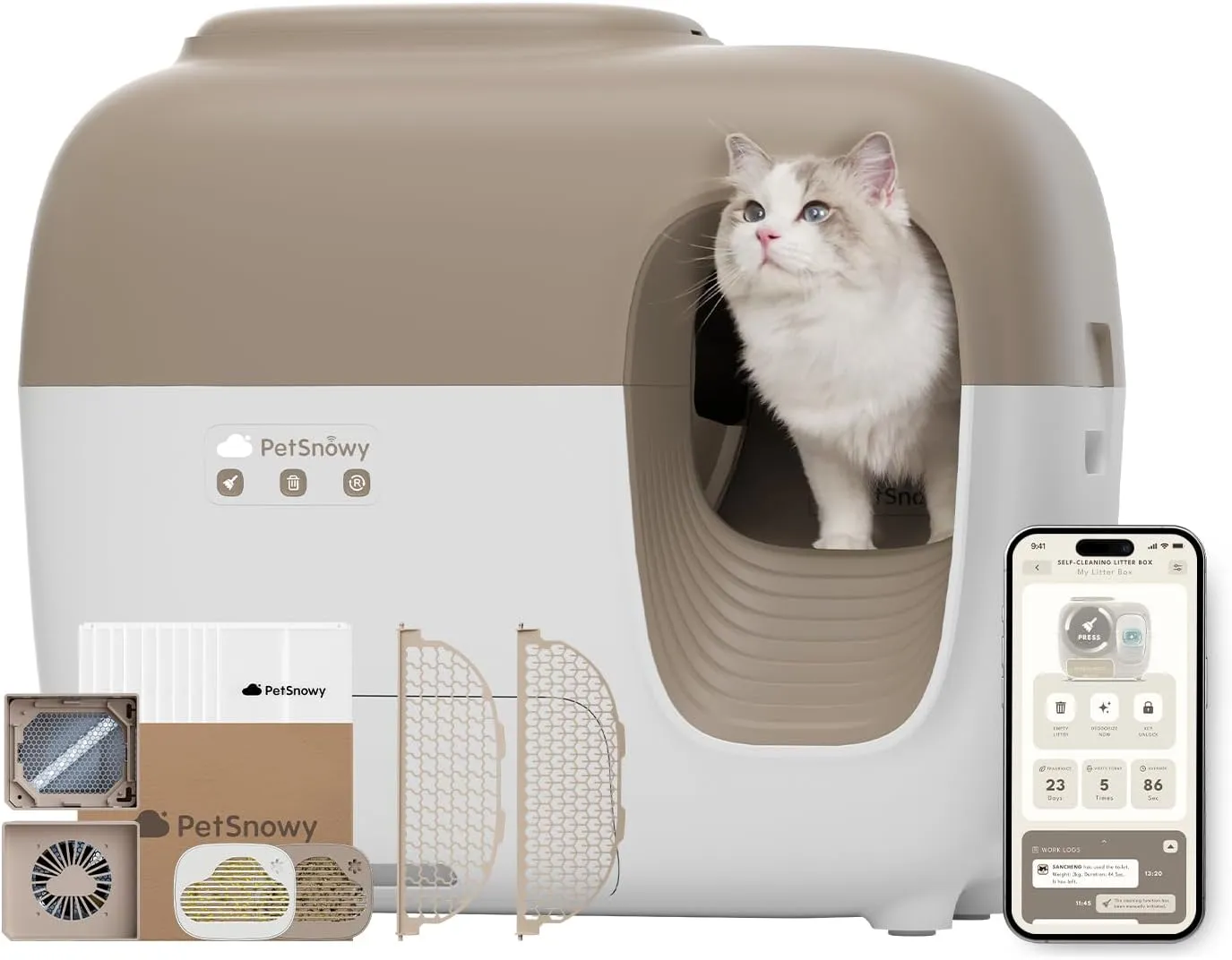 Self-Cleaning Automatic Cat Litter Box with Odor Control TiO2 System, Robot Litter Box with Auto-Packing, App Control, Large Cats & Multiple Cats (2025 Premium Version)
