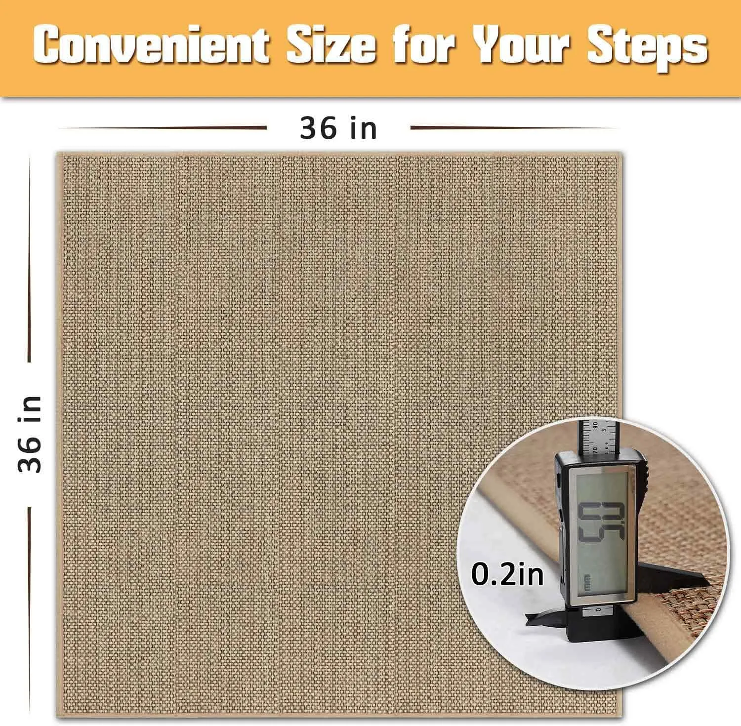 Seloom Linen Non Slip Stair Treads Carpet Landing Mat for Wooden Steps Indoor, Peel and Stick Carpet for Wood Stairs, Machine Washable Stair Runners for Pets, 1Pack, Beige (36" x36")