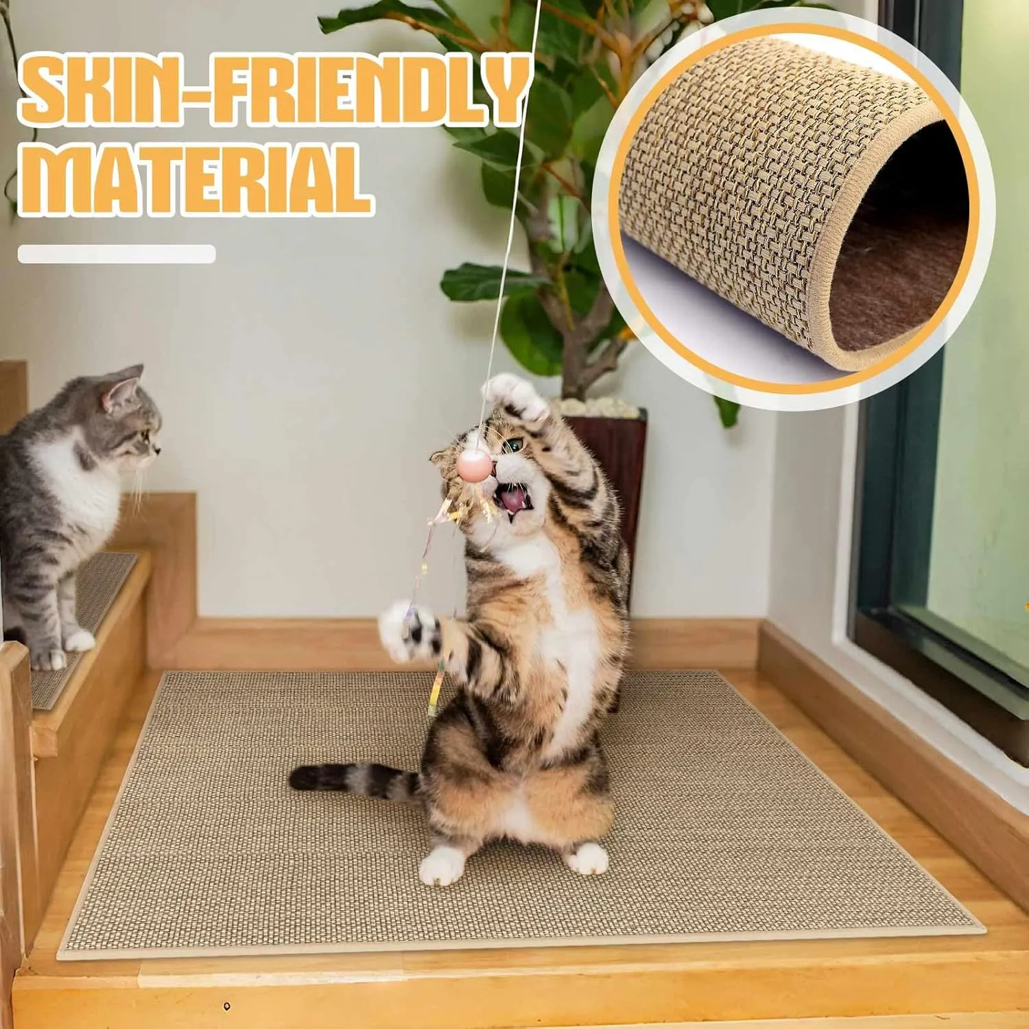 Seloom Linen Non Slip Stair Treads Carpet Landing Mat for Wooden Steps Indoor, Peel and Stick Carpet for Wood Stairs, Machine Washable Stair Runners for Pets, 1Pack, Beige (36" x36")