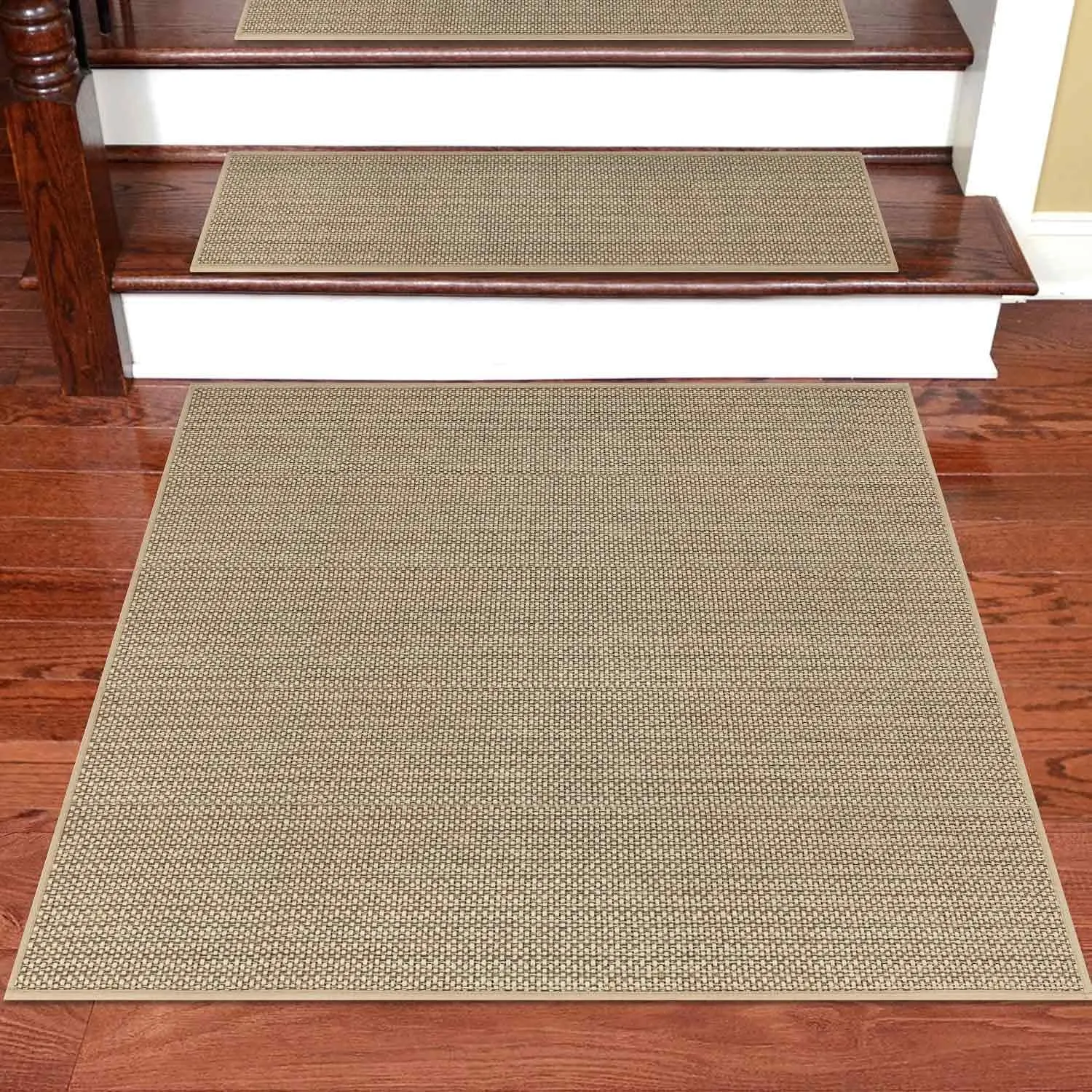 Seloom Linen Non Slip Stair Treads Carpet Landing Mat for Wooden Steps Indoor, Peel and Stick Carpet for Wood Stairs, Machine Washable Stair Runners for Pets, 1Pack, Beige (36" x36")