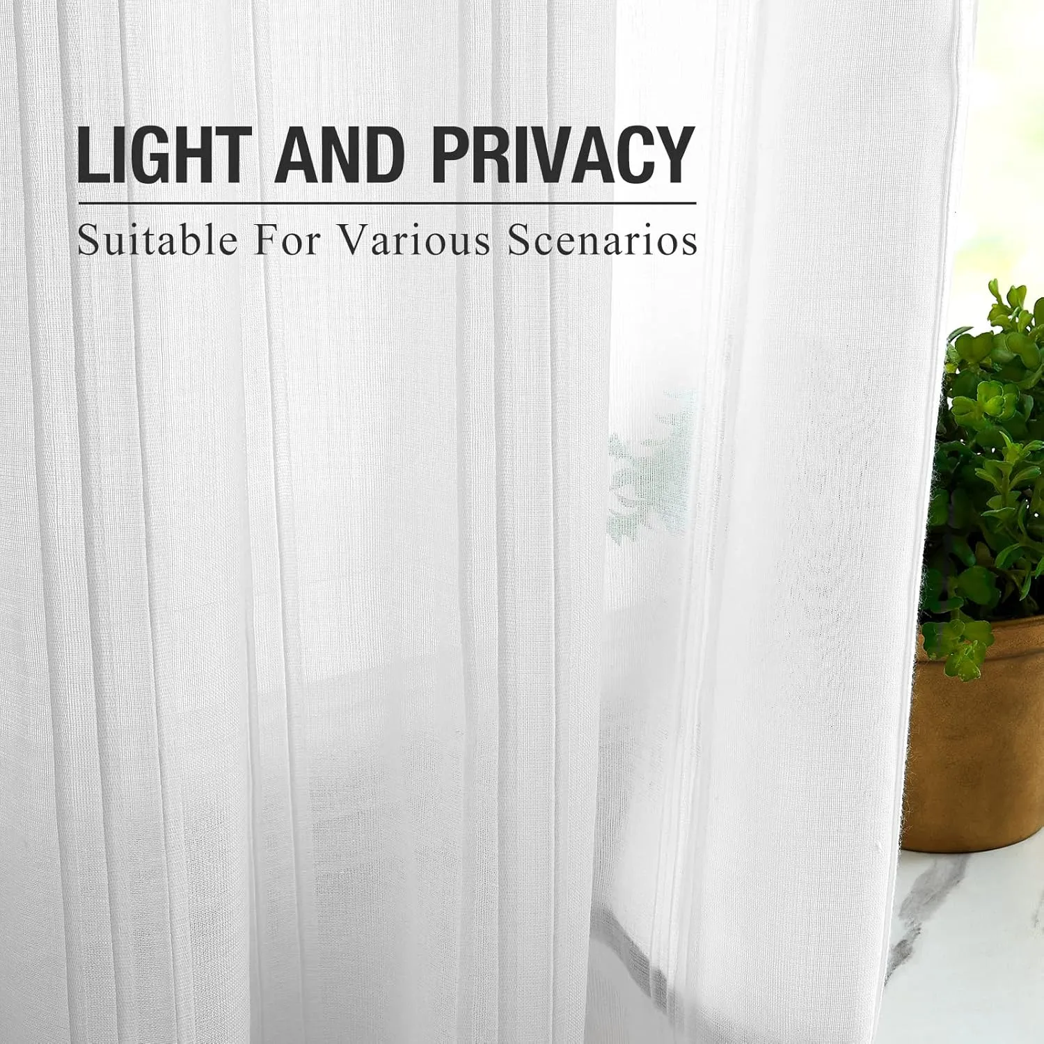 Semi Sheer Curtains for Living Room Bedroom,Rod Pocket White Linen Curtain Light Filtering Window Treatments Drapes,W40 x L63,Set of 2 Panels