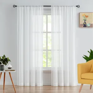 Semi Sheer Curtains for Living Room Bedroom,Rod Pocket White Linen Curtain Light Filtering Window Treatments Drapes,W40 x L63,Set of 2 Panels