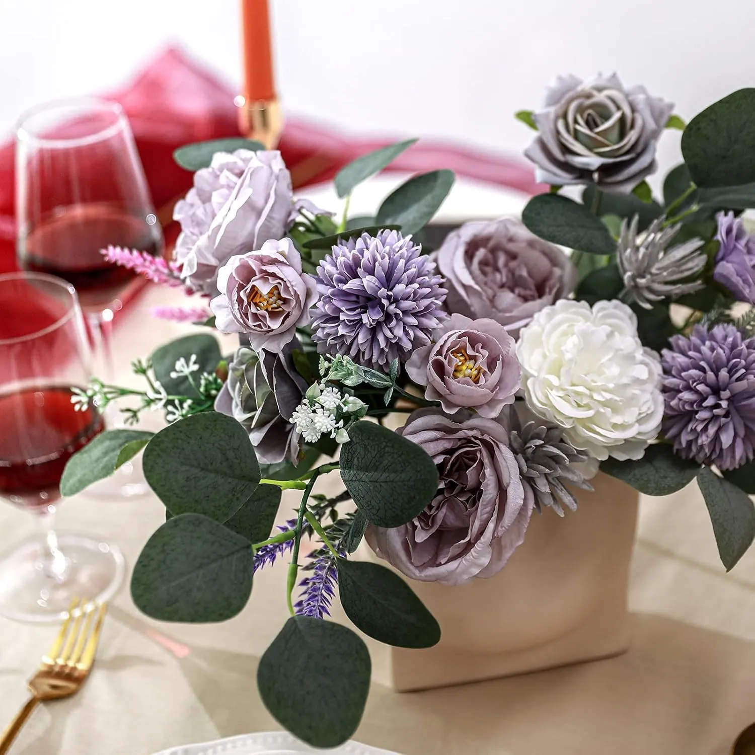 Serra Flora 18Heads Multi Use Artificial Flowers Combo for DIY Centerpieces Arrangements Wedding Bridal Bouquet Table Chair Decor Candle Holder Baby Shower Cake Decor Flower Strips Home Decor