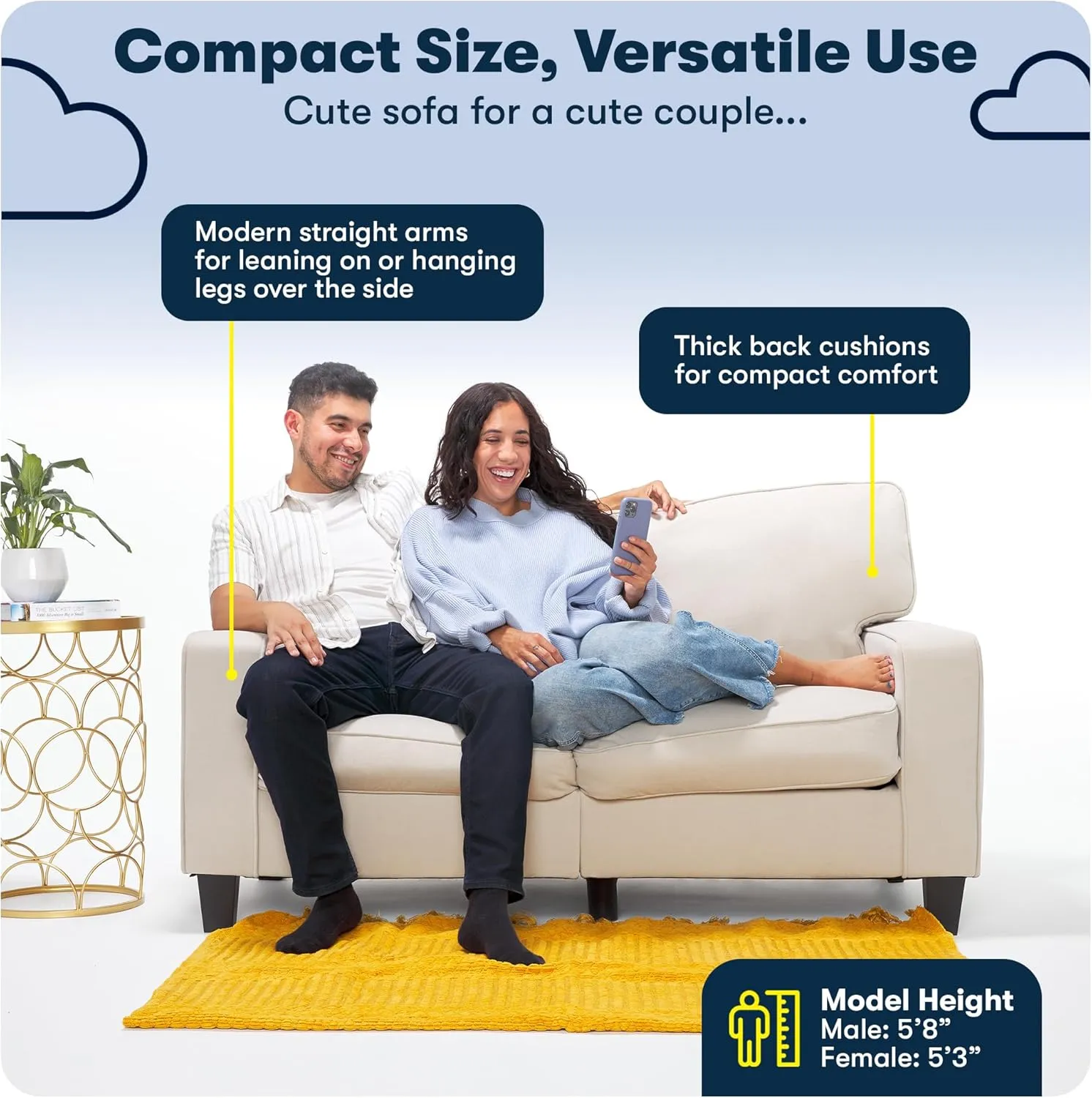 Serta Palisades 61" Track Arm Sofa, Easy Care Polyester, Soft Pillow Back, Pocket Coil Seat Cushions, Removable Covers, Loveseat or Couch for Small Spaces, Living Rooms or Bedrooms, Dark Brown
